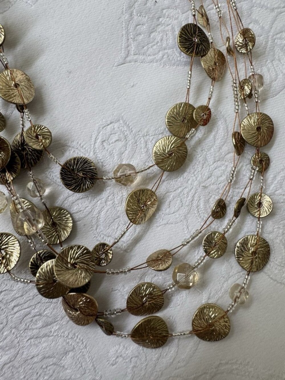 Chicos Gold Tone 16" 5 Layer Chain Seed Bead Beaded Charm Statement Necklace NEW - Picture 9 of 13